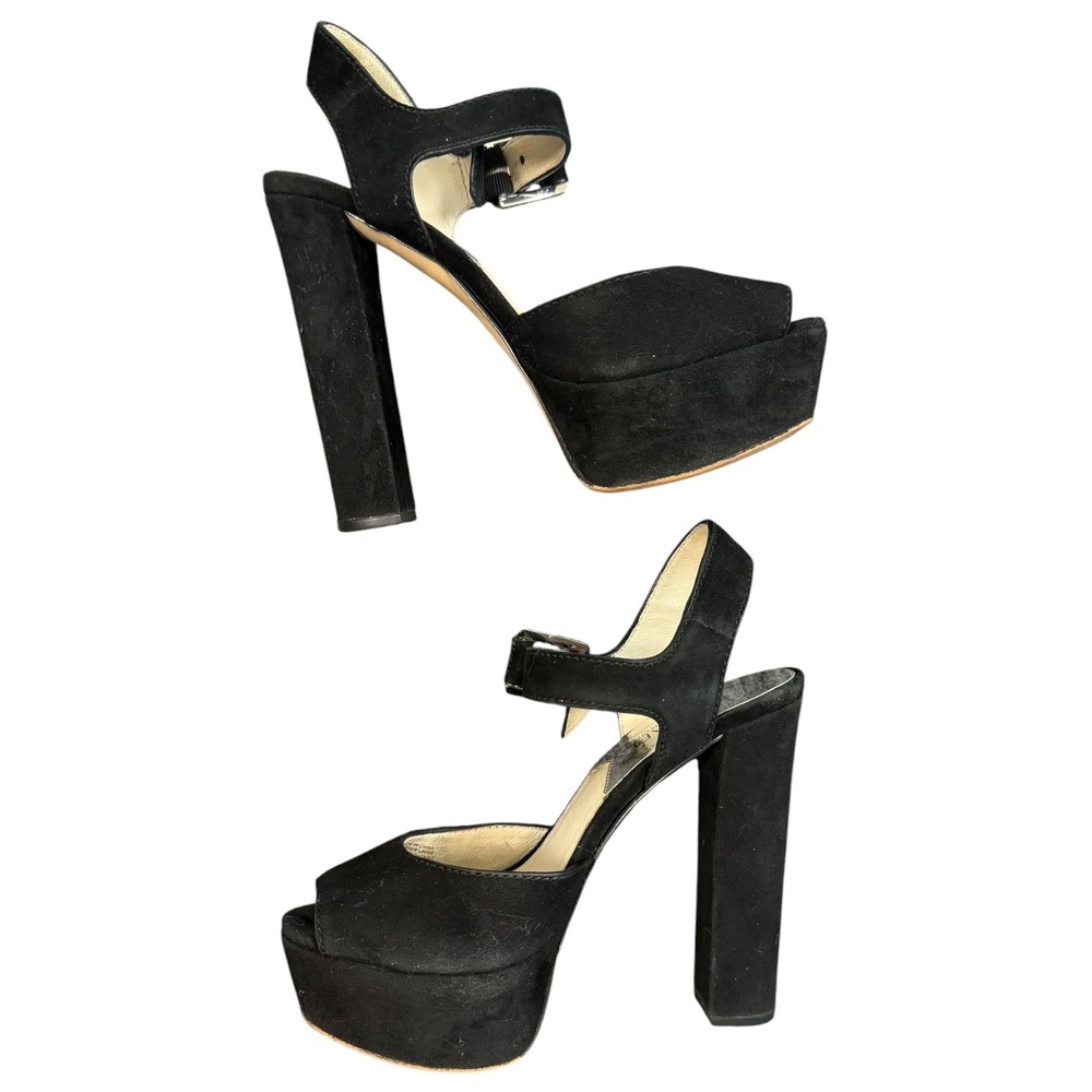 Michael Kors Platform Sandals Womens 6M Black Suede Block Heel Ankle Strap Y2K